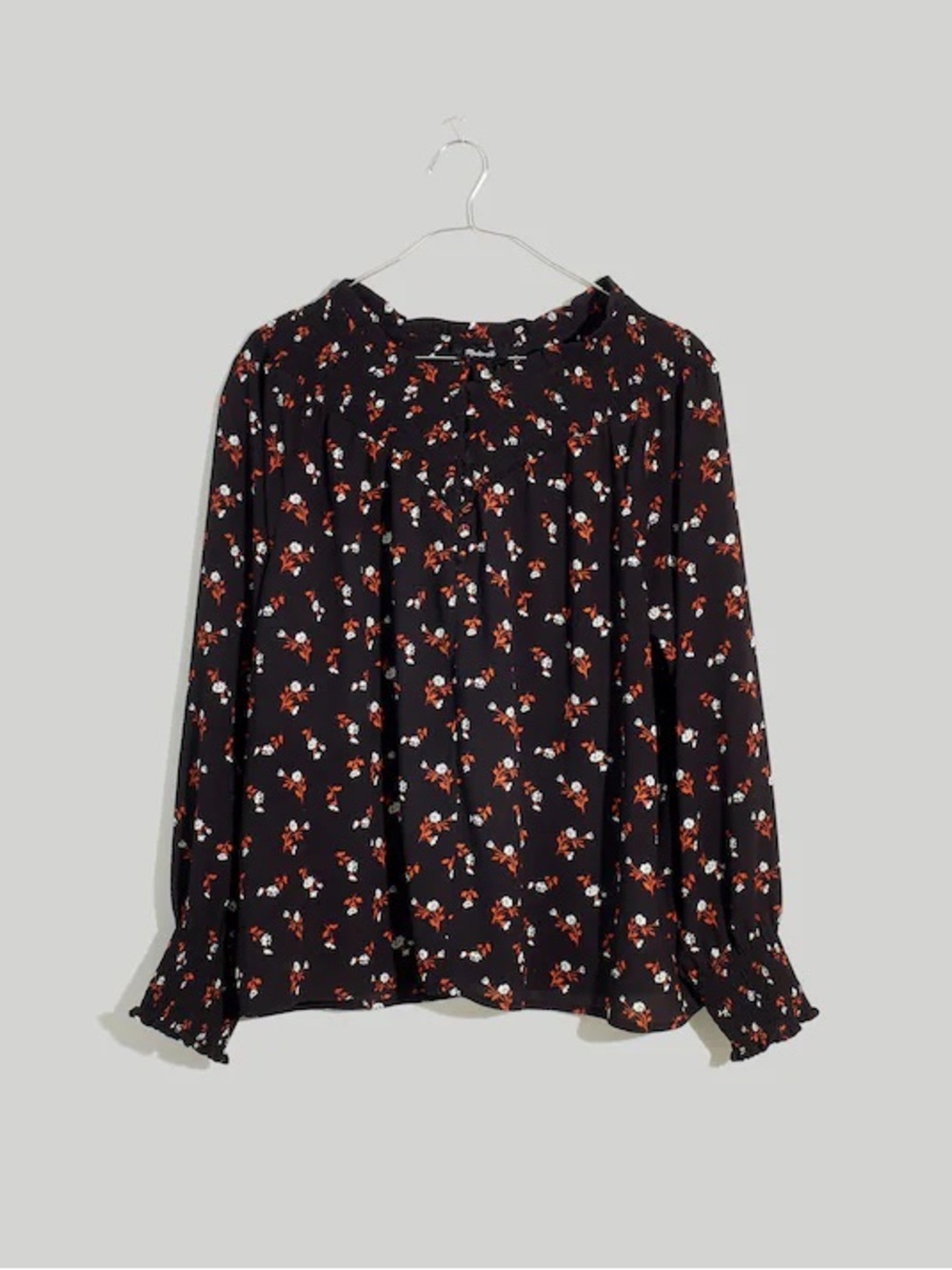 Madewell Embroidered Smockneck Top in Tossed Floral size medium